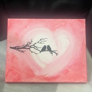 Pink Heart Canvas Art with Birds